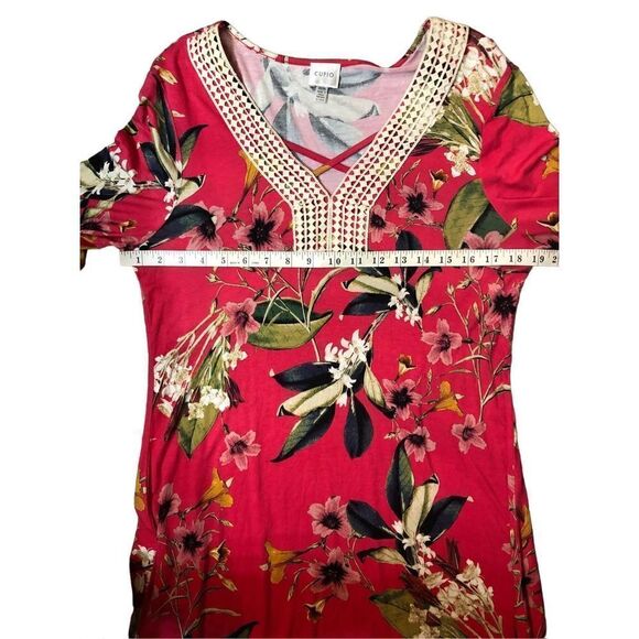 Cupio Ladies Size M Pink Floral Flutter Bell Sleeve Knit Dress mixed media sleev - Picture 10 of 14